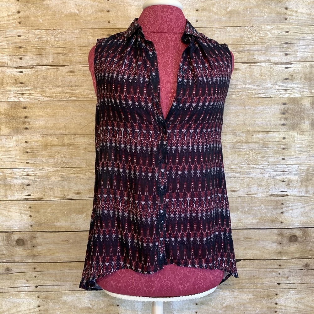 H&M Sleeveless Ikat Tribal Navy Button Blouse Sz 4